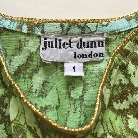 Juliet Dunn Mini Dress Womens 1 Small Green Blue Sleeveless Cotton Tiered Gold - Picture 5 of 11